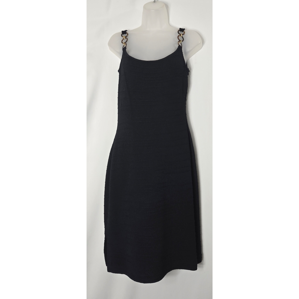 St. John Collection Chic Black Midi Dress with Chain Straps